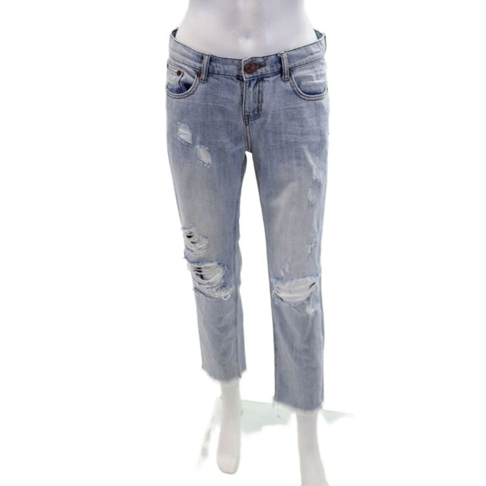 One by One Teaspoon Womens Cotton Distressed Fray Hem Jeans Blue Size 25